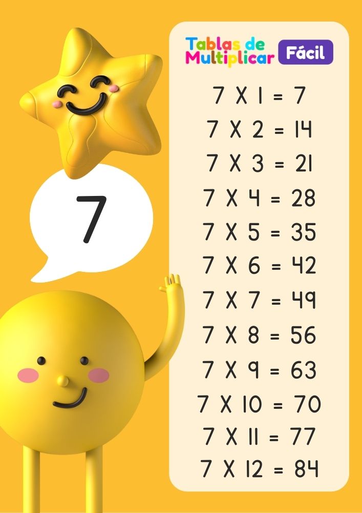 Tabla del 7 para niños, descargar PDF para imprimir